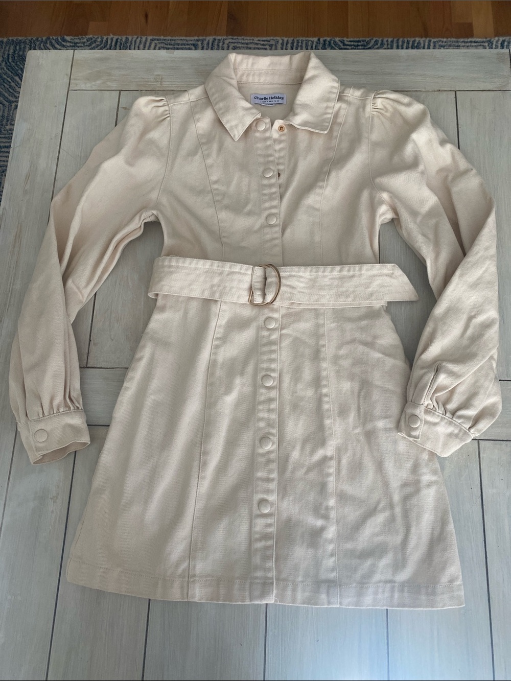 Charlie Holiday Ivory Cream Denim Long Sleeve Dress Size 4